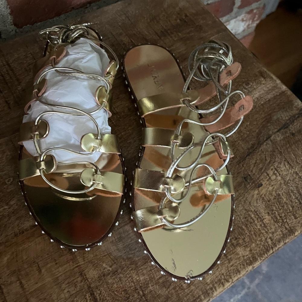 J.Crew gladiator sandals, gold, new made in Italy size 8 1/2
